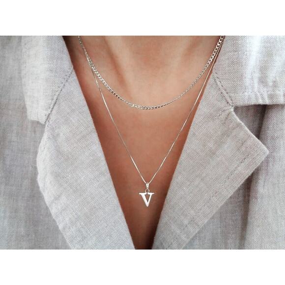 Solid 10K White Gold Dainty Letter Charm Necklace, Real Gold Initial Pendant - Picture 3 of 8
